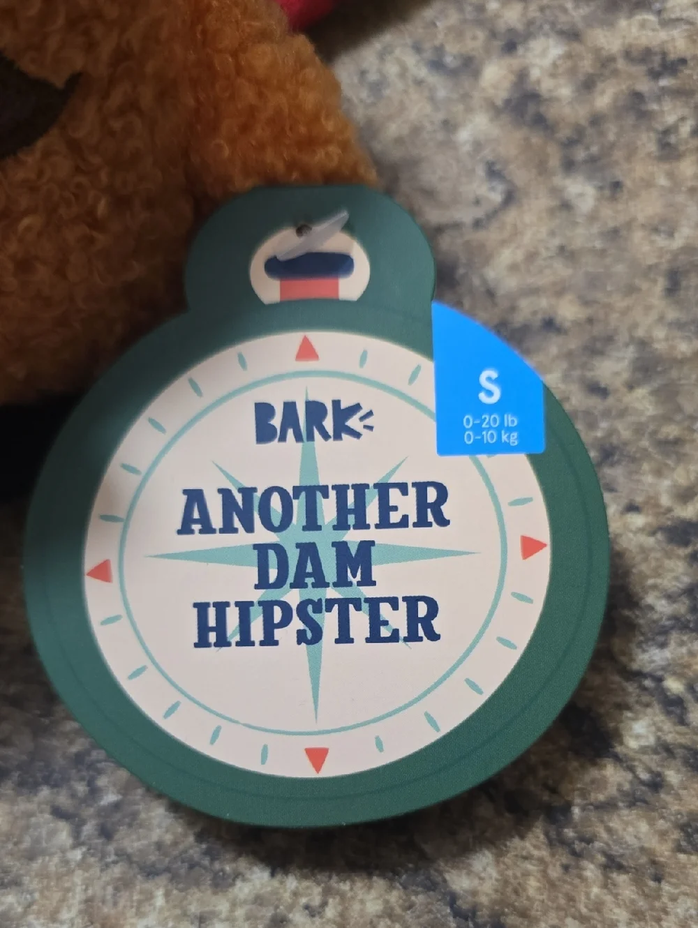 BARK Another Dam Hipster Dog Toy Orange with Plaid‎ Accent NWT Size Small